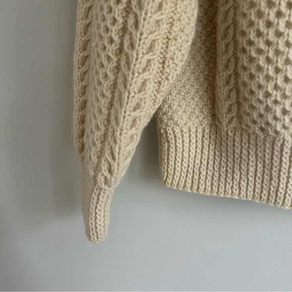 Crew Neck Cable Knit Wool Hand Knit Fisherman Sweater - Picture 10 of 13